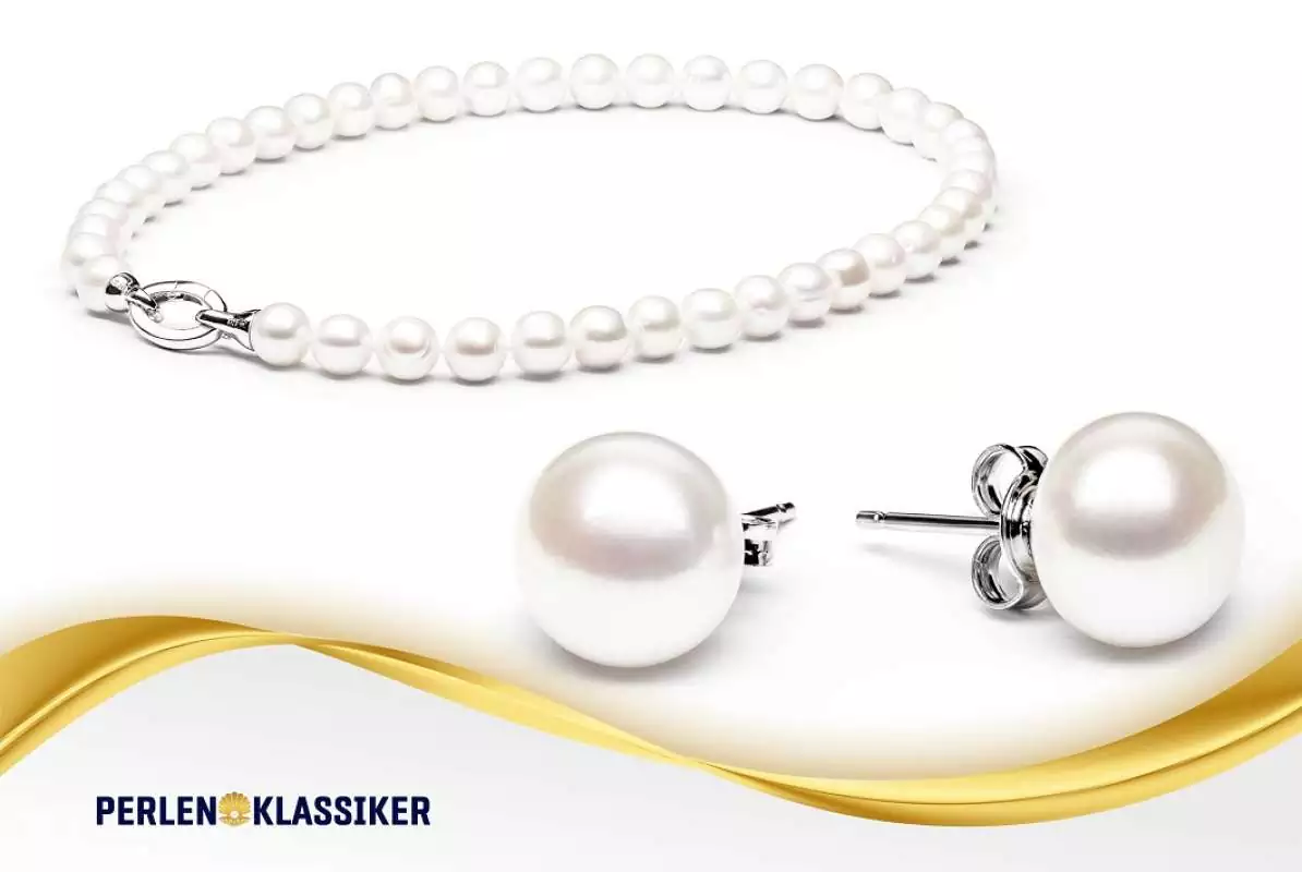 Perlenschmuck Set - Klassisch elegant - Perlenohringe weiß und Perlenkette weiß